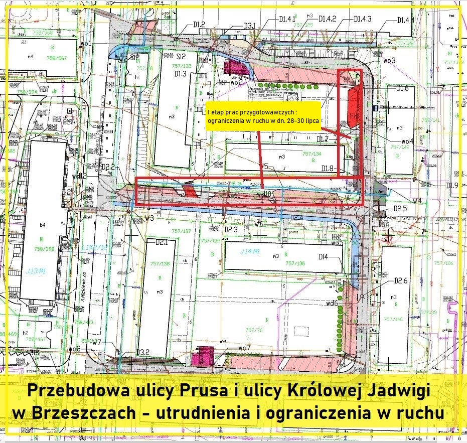 przebudowa ulic Prusa i Królowej Jadwigi - ograniczenia i utrudnienia w ruchu