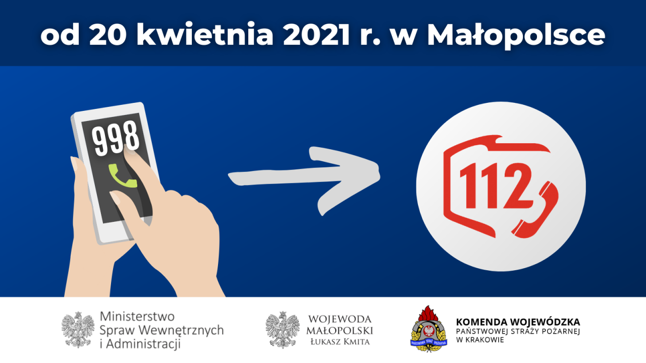  Od 20 kwietnia w Małopolsce trwa akcja stałego przekierownia połączeń z  numeru 998 na 112