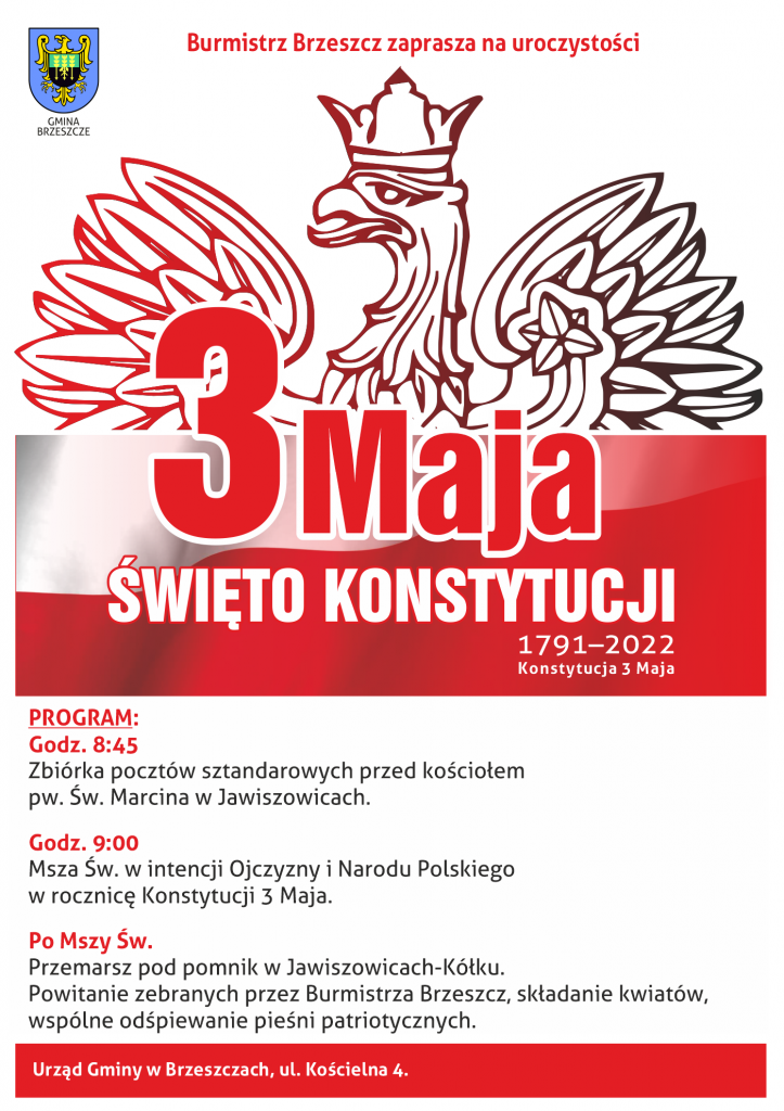 plakat zaproszenie na obchody 3 Maja 2022